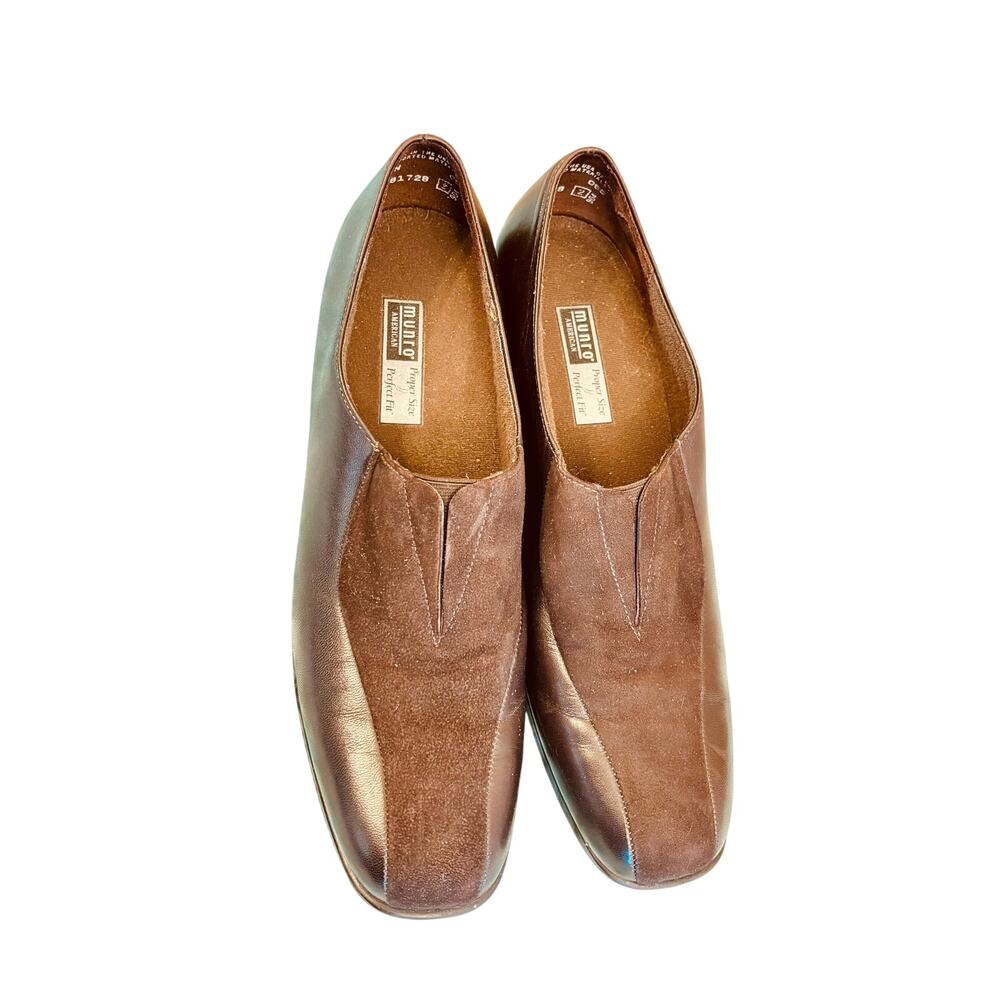 Munro American Solano mixed suede leather slip on shoes heels women’s 8.5 Narrow